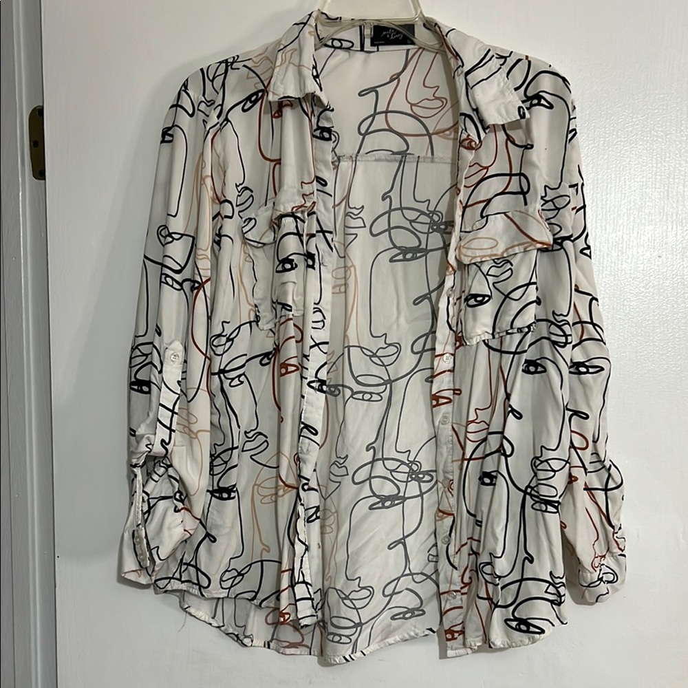 Abstract Face Print Button Down Shirt